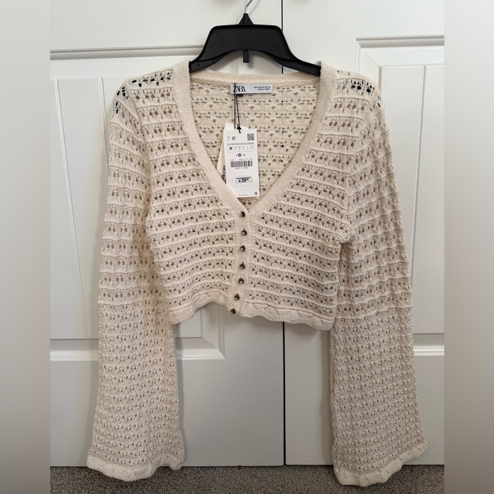 Zara Cream Button-Up Knit Cardigan